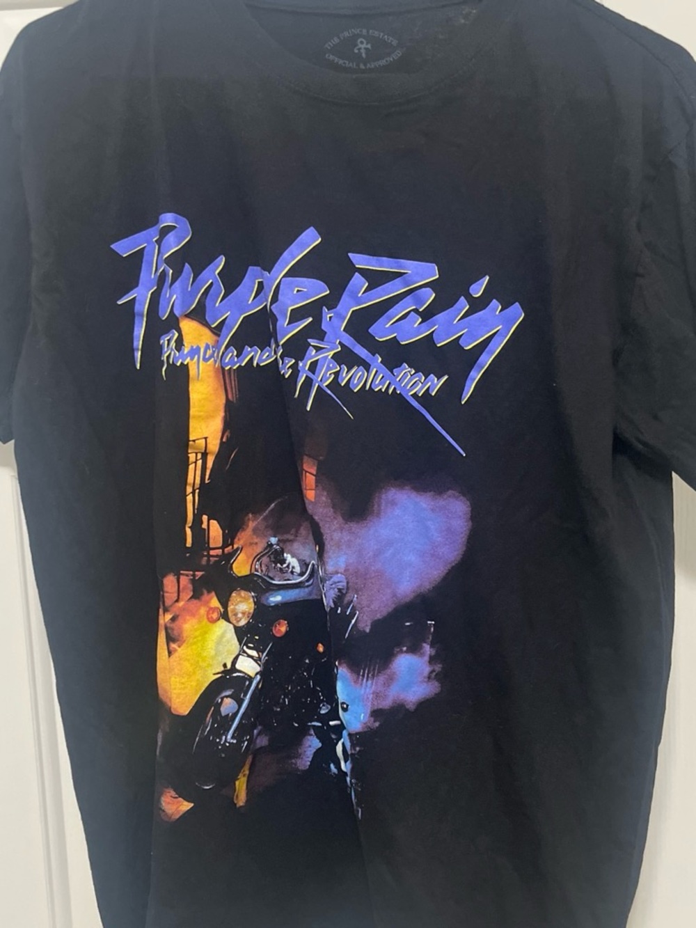 Prince Black 'Purple Rain' Graphic Tee with Purple & Yellow Accents